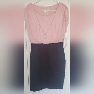 Color Block Soft Pink/Black Lace Dress, 12P, w/ Removable Necklace